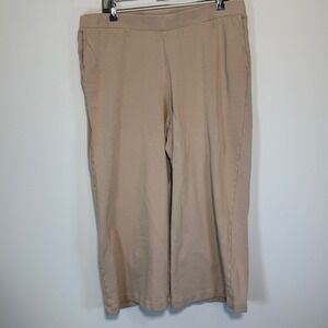 Pure Jill Pants Women's Large Petite Tan Organic Cotton‎ High Rise Wide Leg Crop